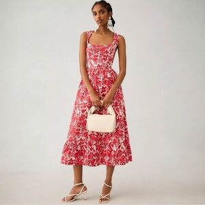Aureta Square-Neck Corset A-Line Midi Dress Red White Summer Occasion Sundress